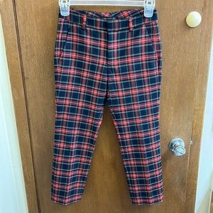 Zara Red & Black Plaid Cropped Pants